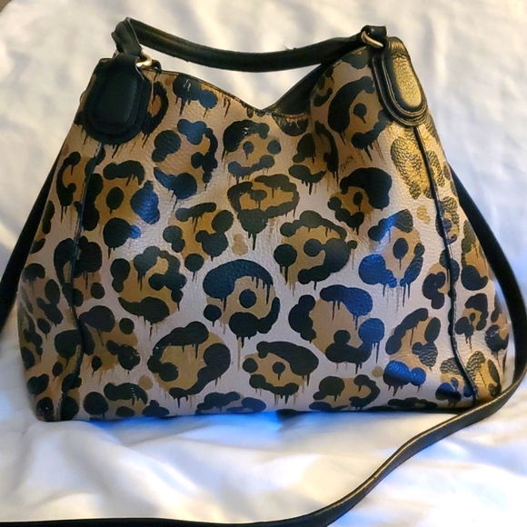 Coach leopard ocelot print Edie 28LI wild beast crossbody& Coach dust bag. - Picture 3 of 11